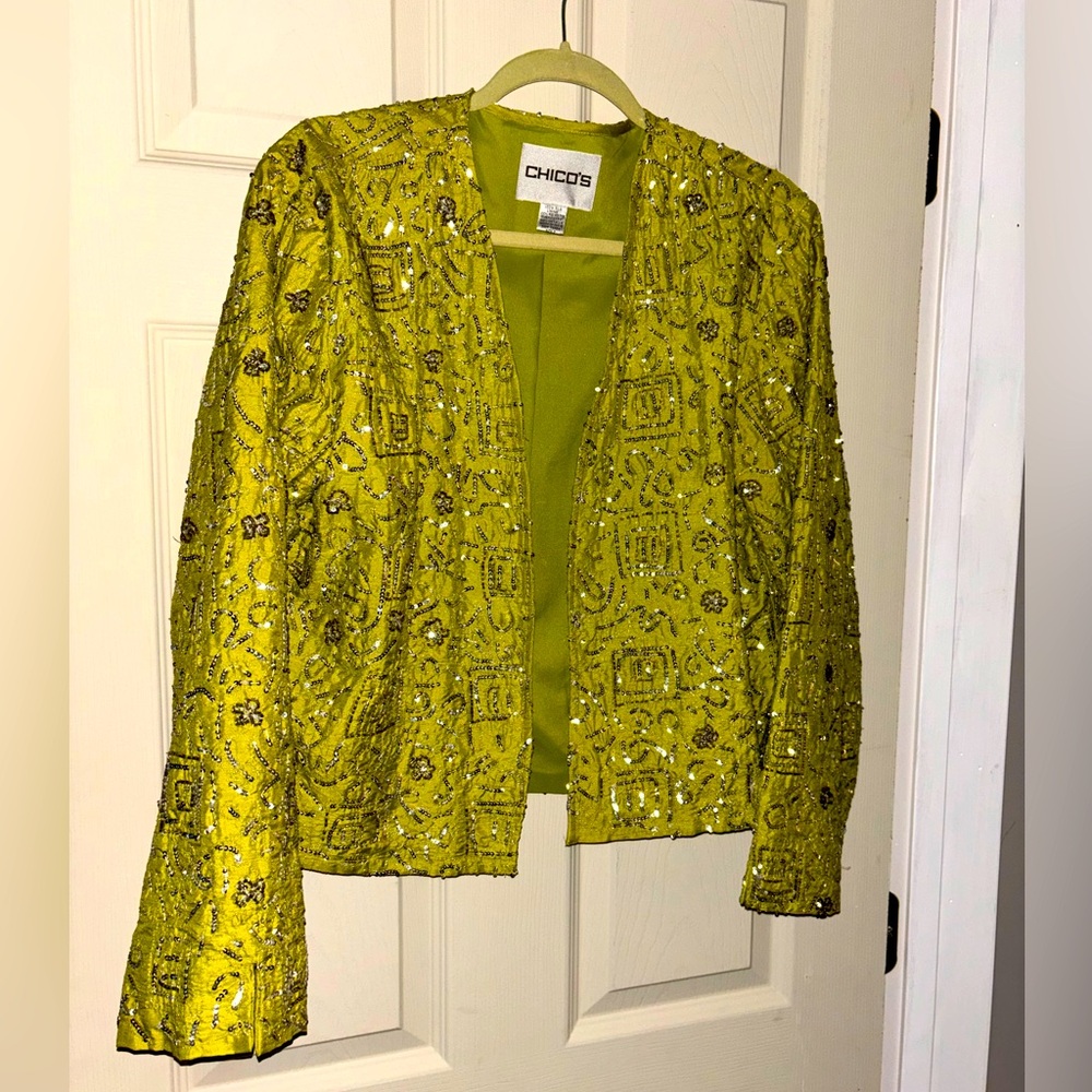 Chico's Beaded Embellished Lime Green Evening Jacket